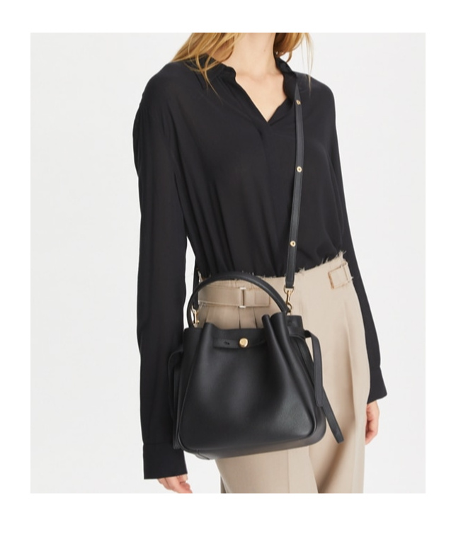 Tory Burch Bucket Bag With Top Handle And Gold-tone Hardware In Black