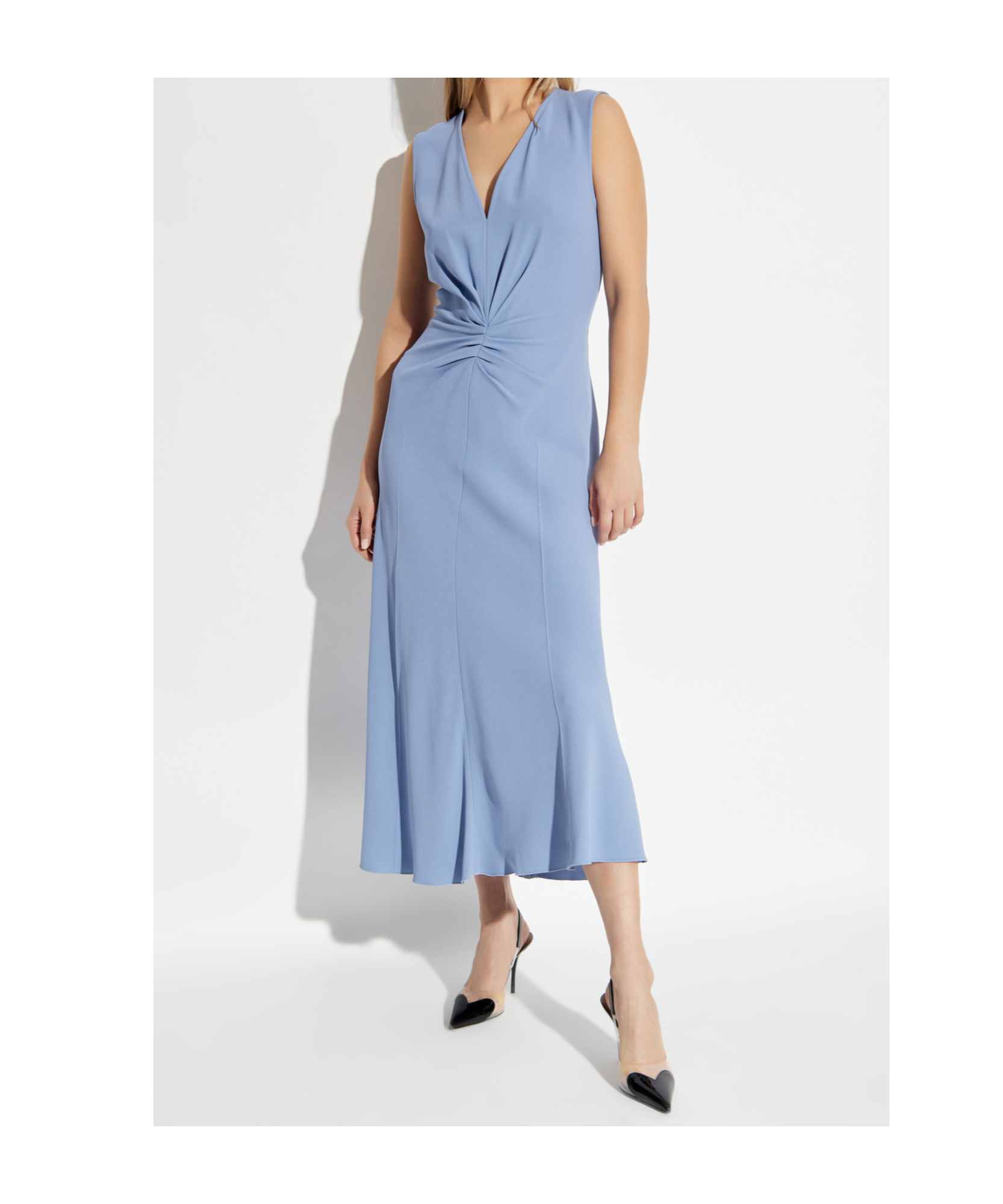 Victoria Beckham Asymmetric Short-sleeve Dress In Blue