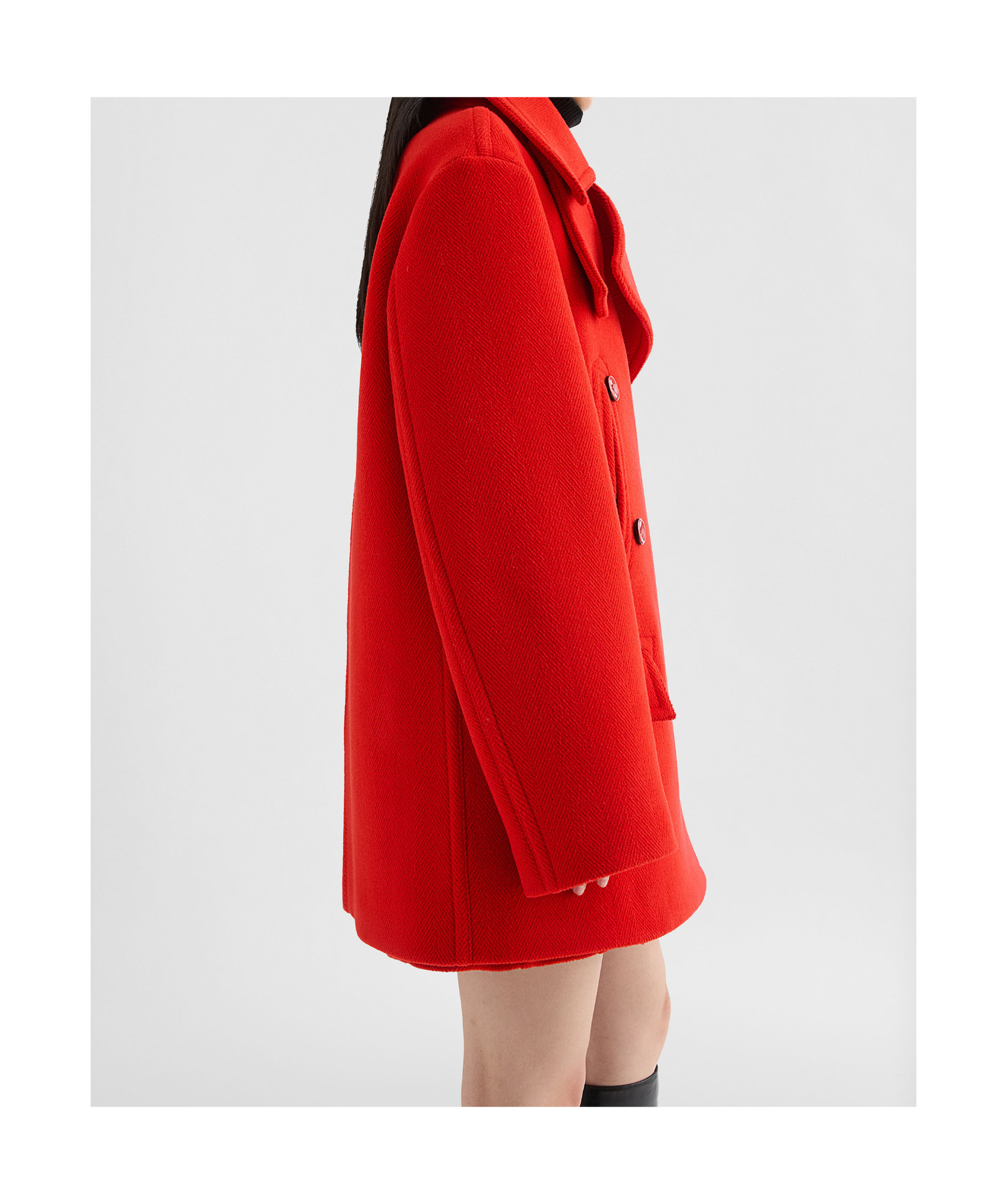 Jil Sander Double Breasted Elongated Wool Peacoat In Red