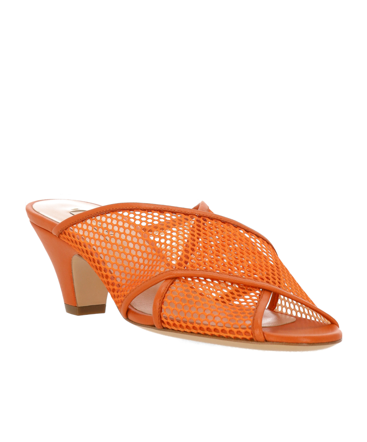 Casadei Mesh Cross Strap Mules In Orange