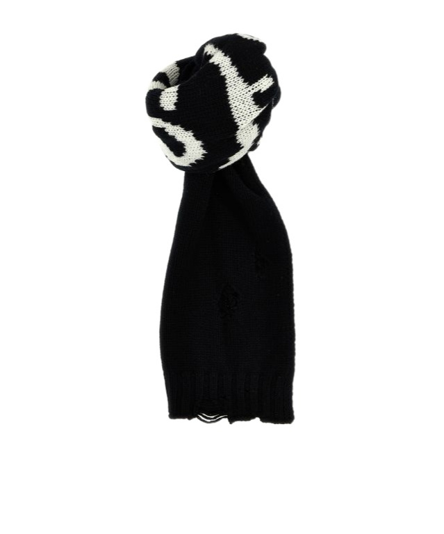 Shop Mm6 Maison Margiela Numbers-motif Virgin Wool Scarf In Black
