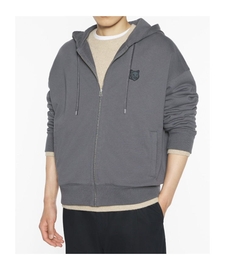Maison Kitsuné Fox Head Zipped Oversize Hoodie In Gray