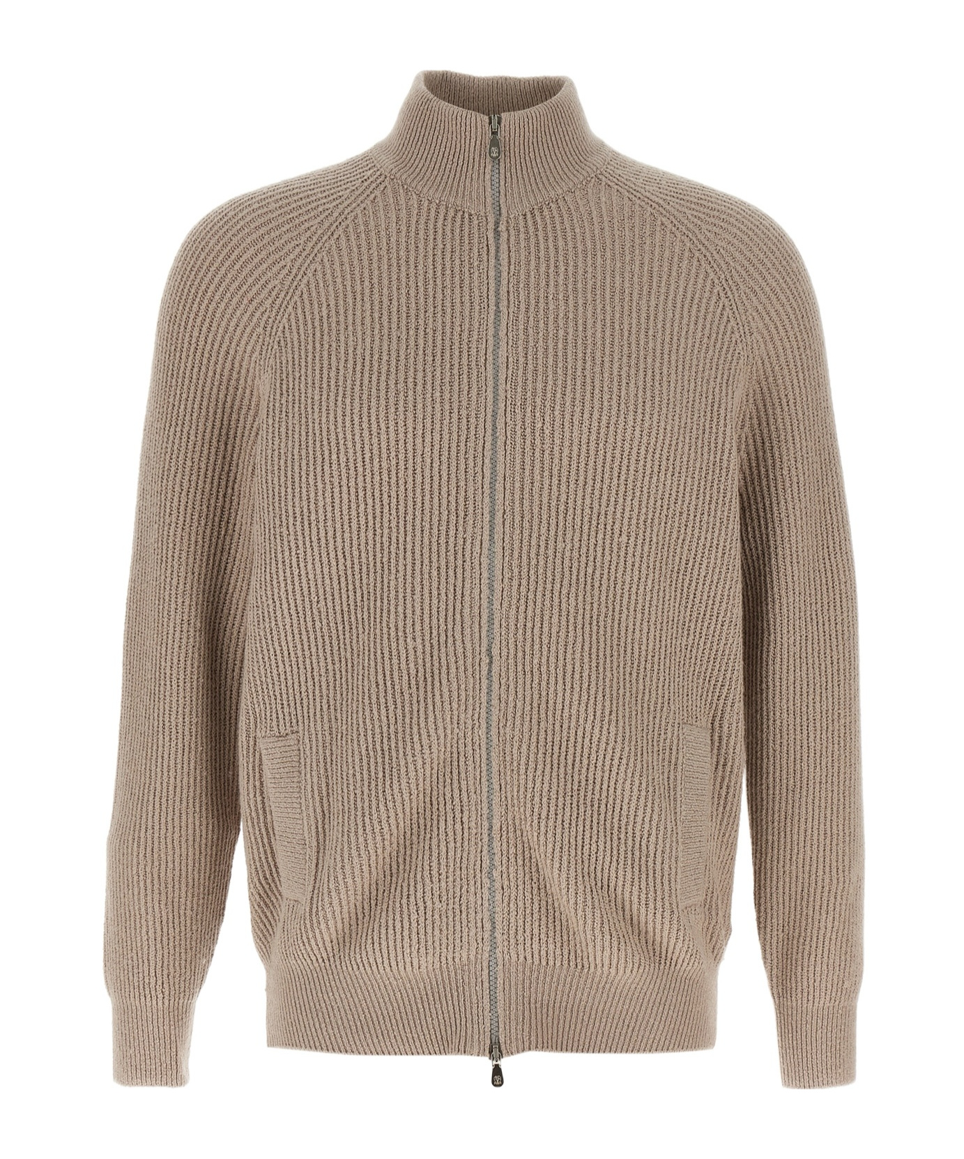 Brunello Cucinelli Collar Zip Cardigan Ribbed Texture In Neutral