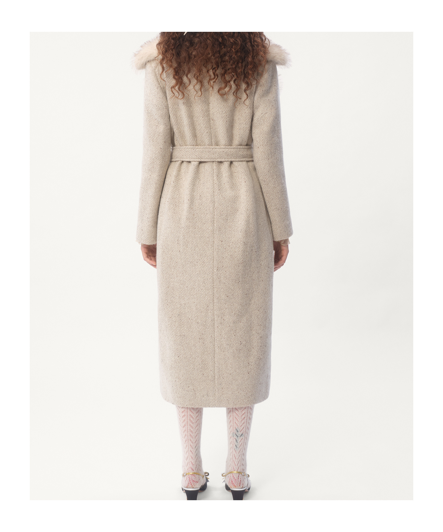 Valentino Belted Faux Fur Collar Wool Coat In Nude