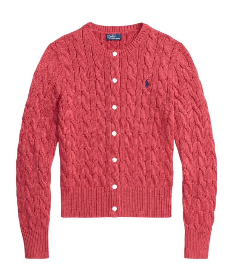 Polo Ralph Lauren Cable-knit Long-sleeve Cardigan In Red