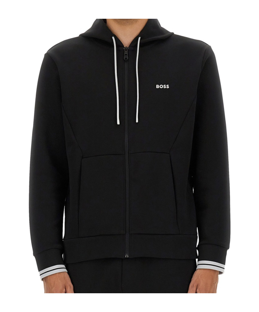 Hugo Boss Boss Structured Zipper Hoodie In Black