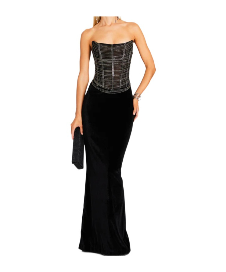 Retroféte Draped Velvet Maxi Dress