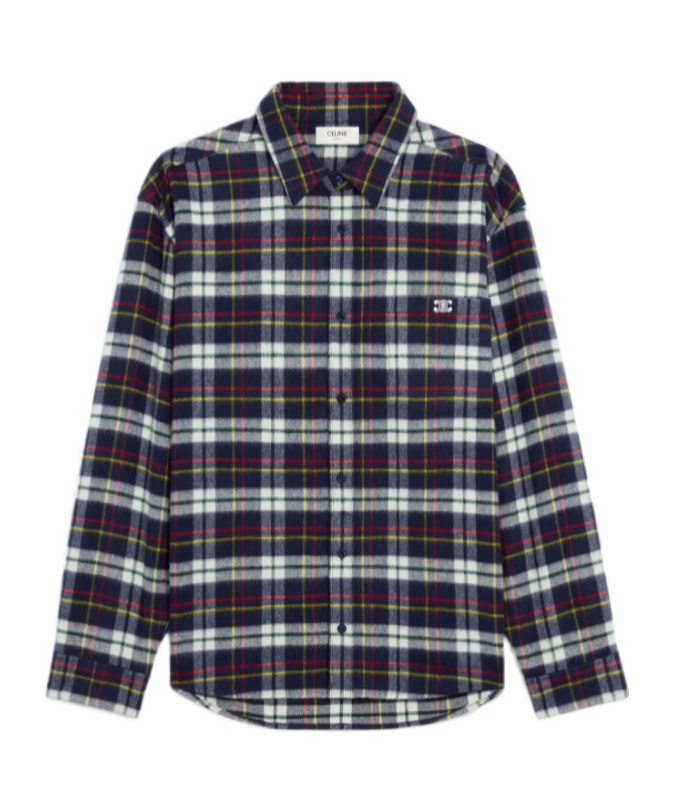 Celine Relaxed Shirt In Brushed Checked Wool In Multi