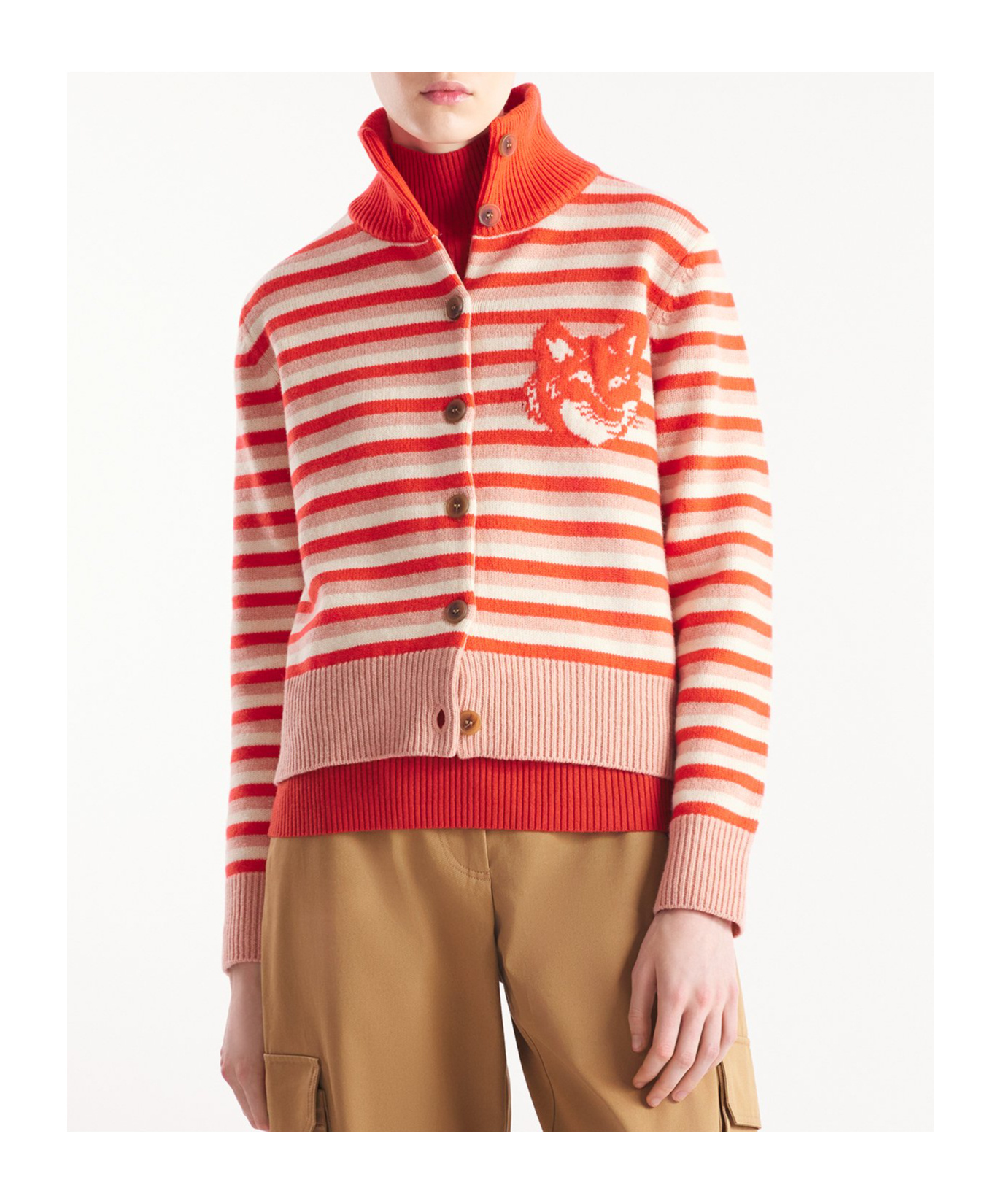 MAISON KITSUNÉ HIGH-NECKED LONG-SLEEVED CARDIGAN