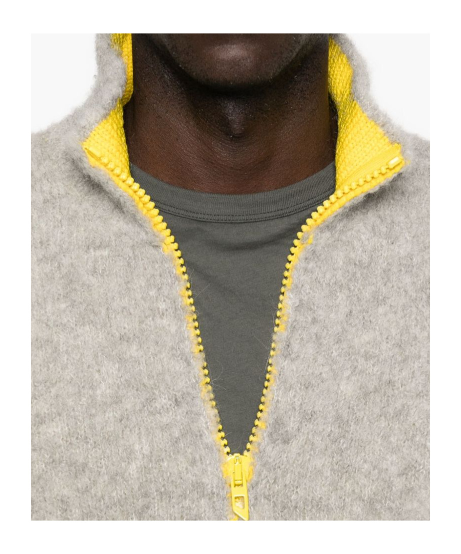 Diesel High Collar Textured Knitwear Zipper In Brown
