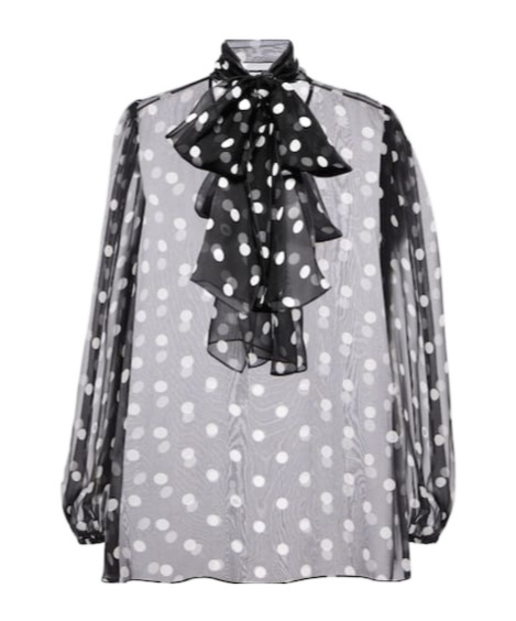 Dolce & Gabbana Polka-dot Bow-detail Silk Chiffon Blouse In Gray