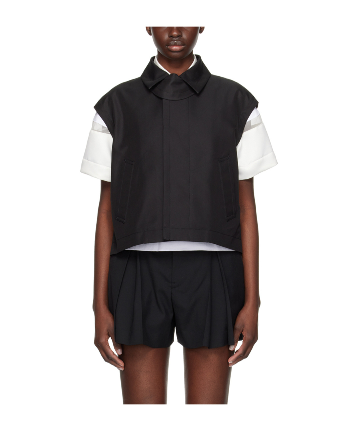 SACAI CAP-SLEEVED PLEATED SHIRT