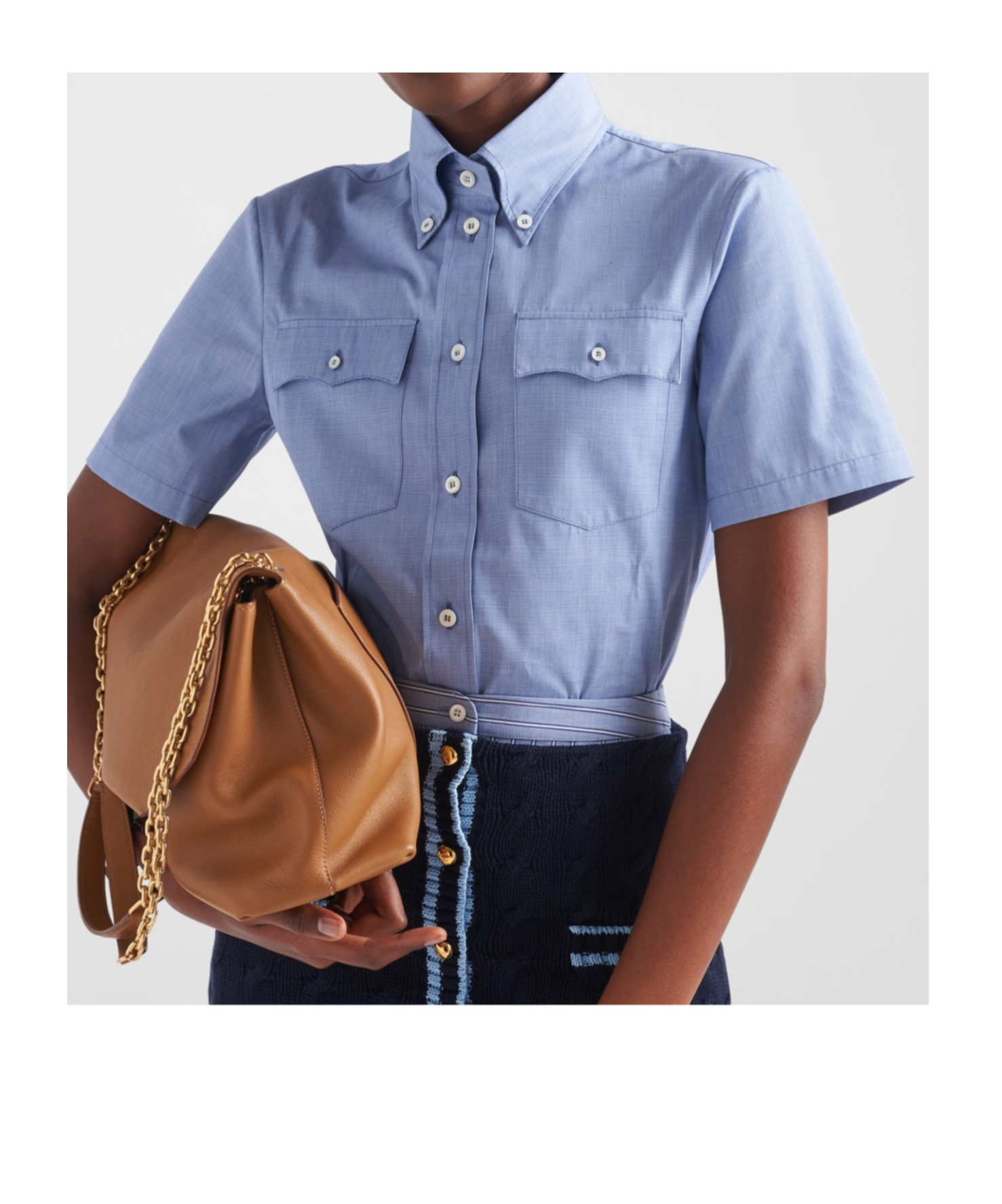 Prada Short-sleeved Button-down Shirt In Sapphire Blue