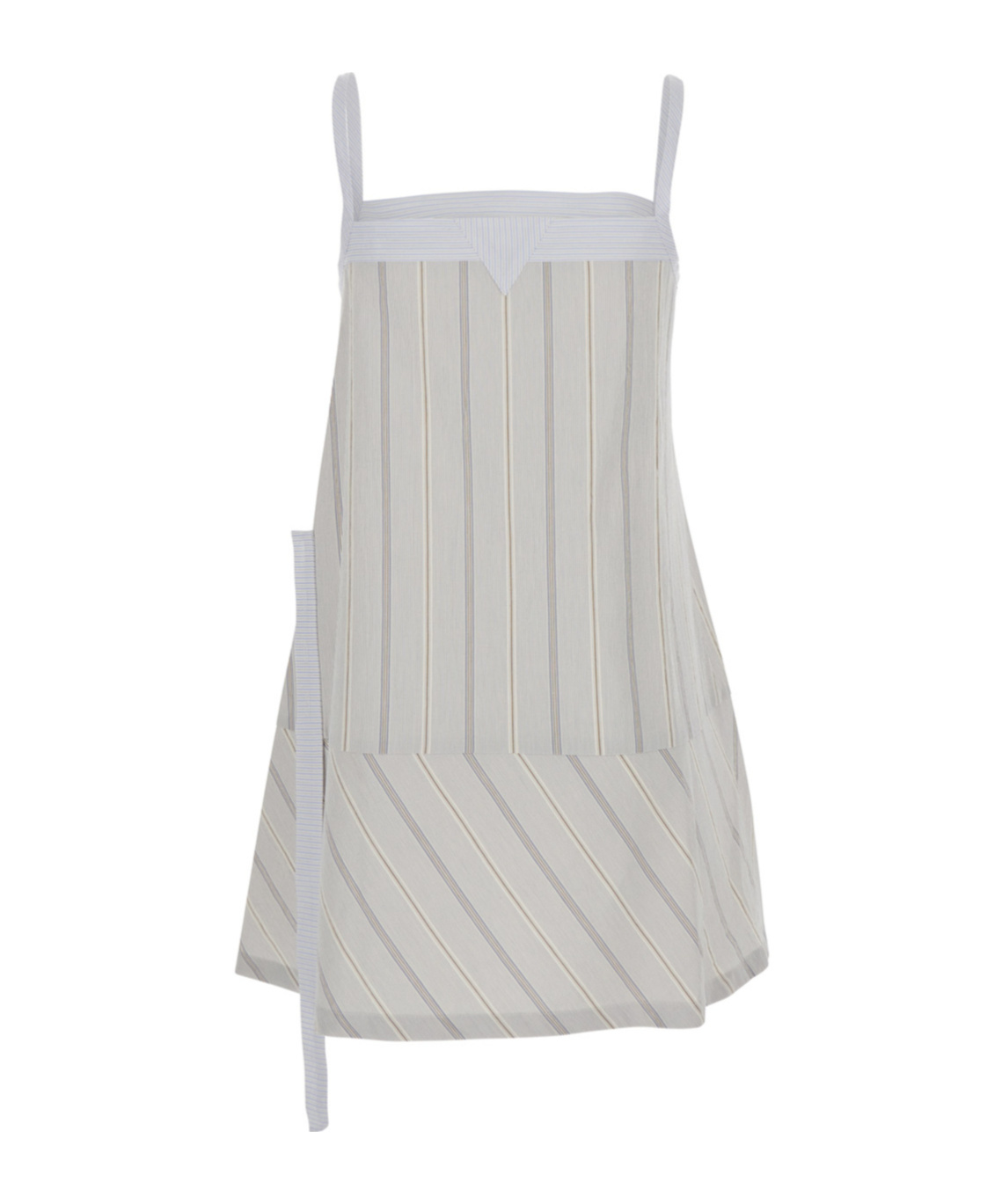 Low Classic Blue Cotton Dress With Spaghetti Straps And All-over Striped Motif In White