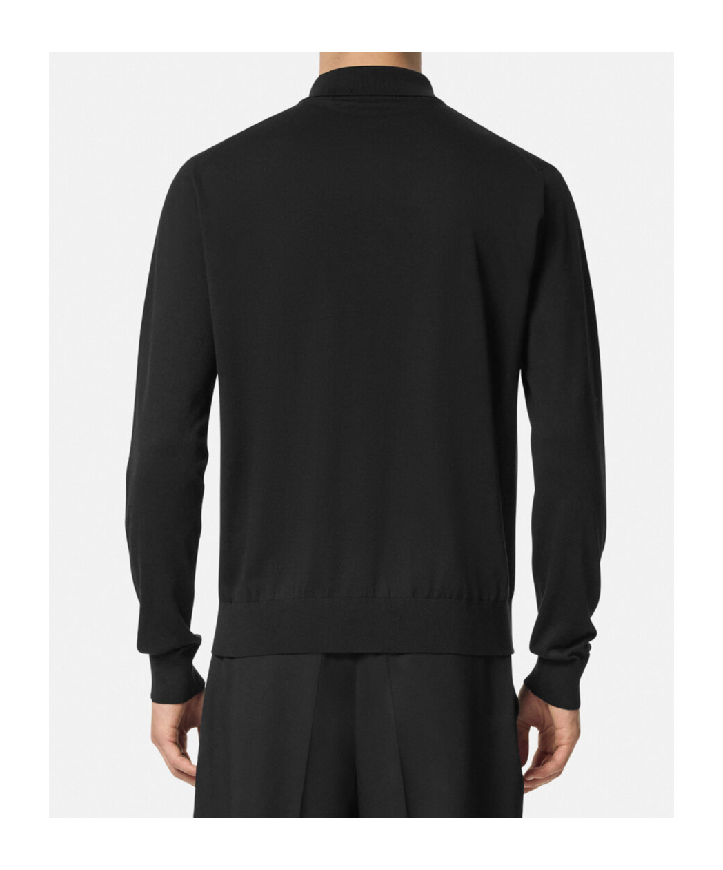 Versace Long-sleeved Silk-blend Polo Shirt In Black