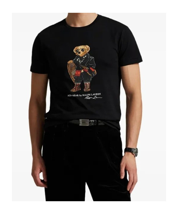 Polo Ralph Lauren Slim-fit Crew Neck T-shirt With Graphic Bear Print In Black