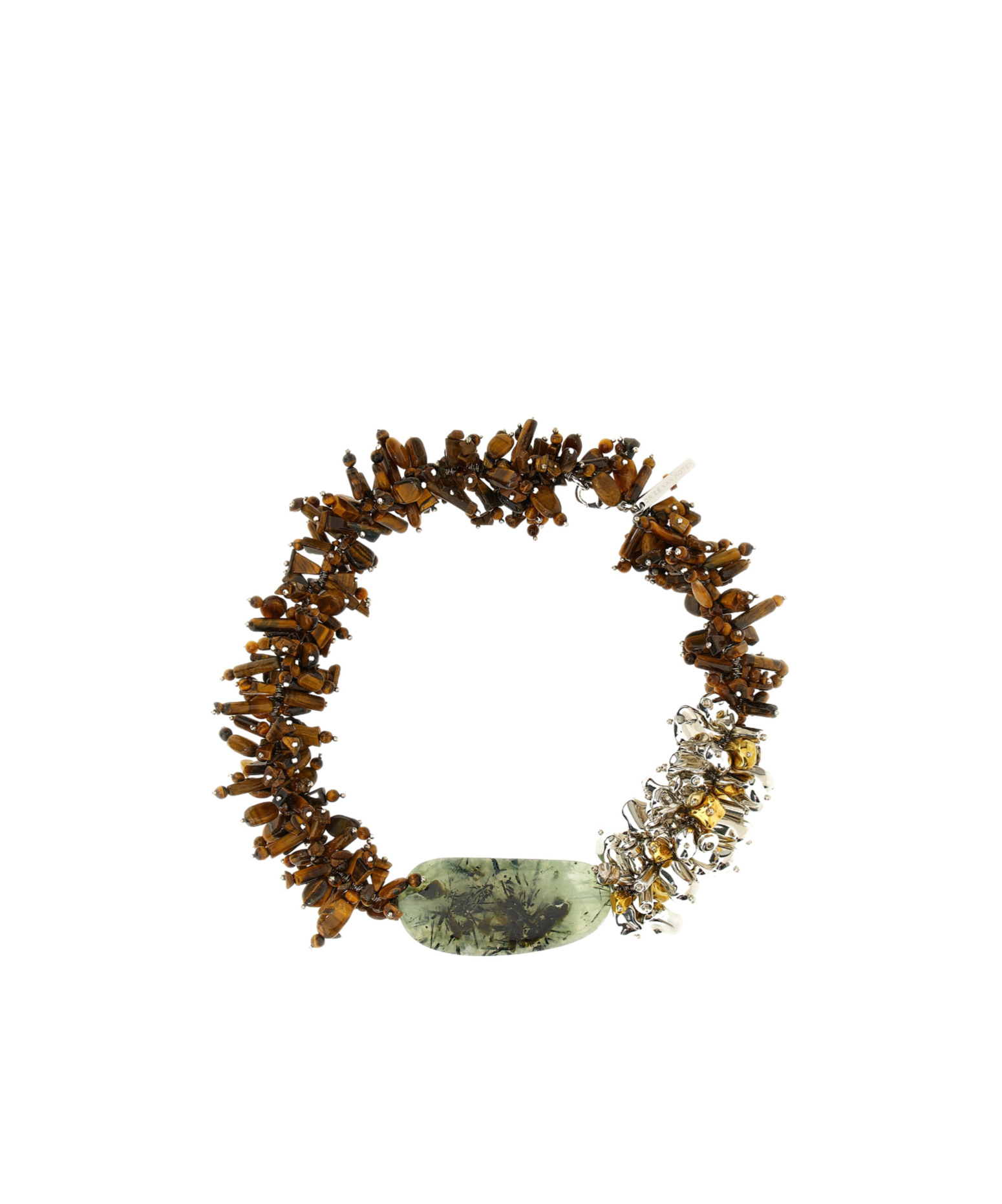 Dries Van Noten Chunky Beaded Necklace Metal Accents In Brown