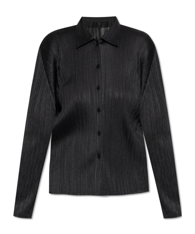 Issey Miyake Basics Pleated Long-sleeve Shirt In Black