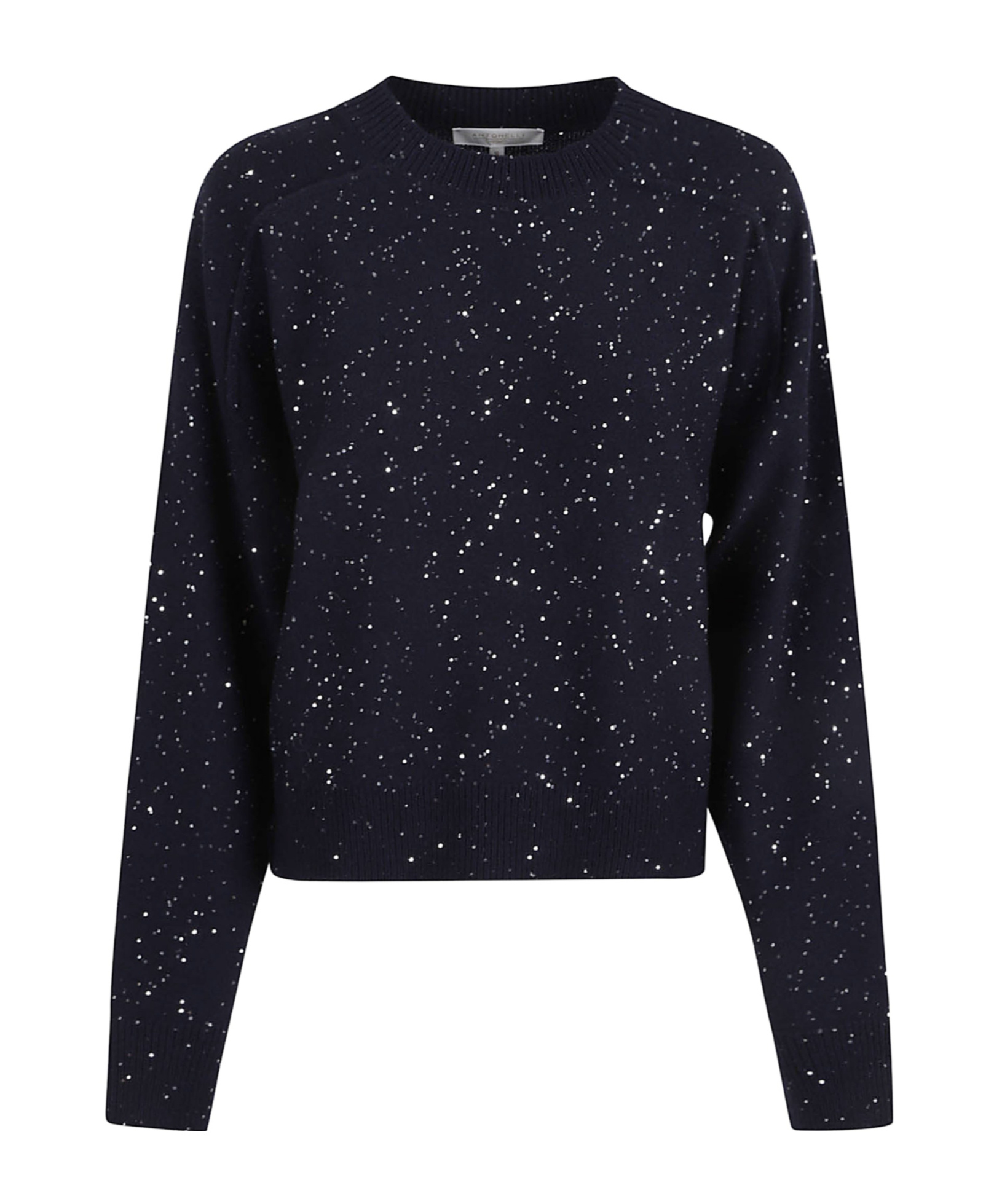 Antonelli Navy Blue Wool Blend Top With Scattered Sequins In Black