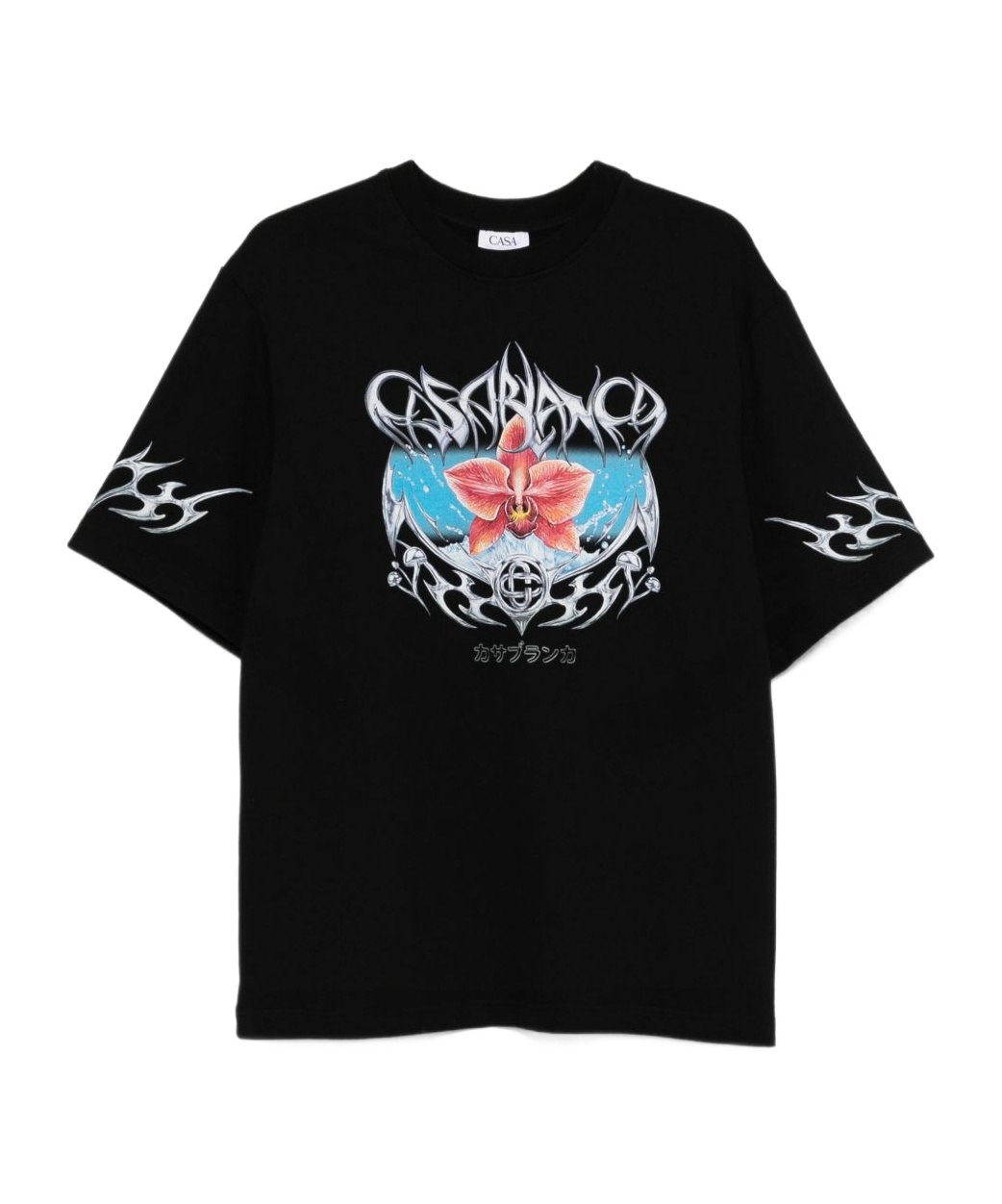 Casablanca Blades Printed Organic Cotton-jersey T-shirt In Black