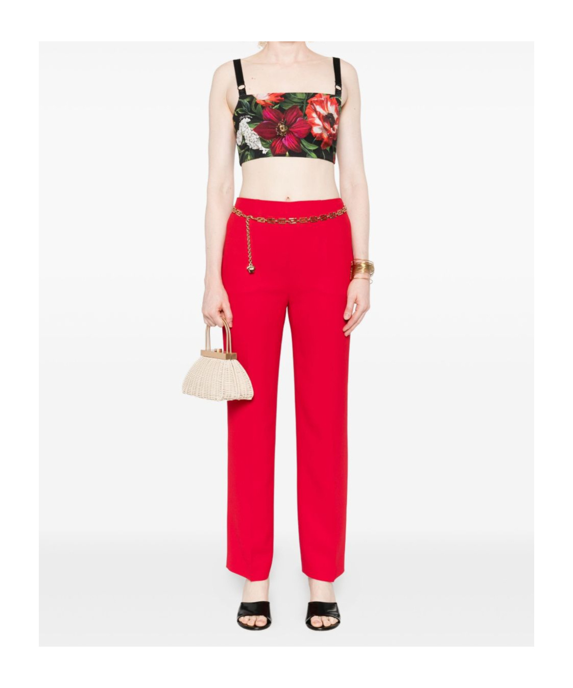 Dolce & Gabbana Floral Print Cropped Dress With Adjustable Straps In Black