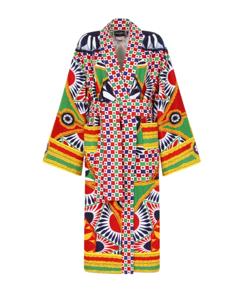 Dolce & Gabbana Graphic-print Long Sleeve Bathrobe In Multicolor