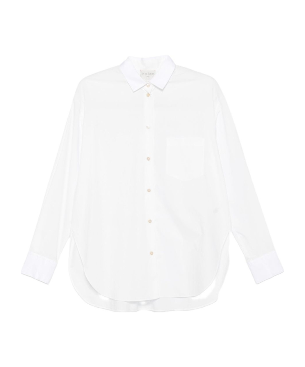 Forte Forte Long Sleeve Top With Curved Hem And Pocket In White