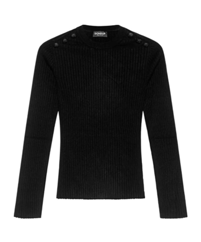 Dondup Ribbed Black Sweater With Decorative Shoulder Buttons In Black