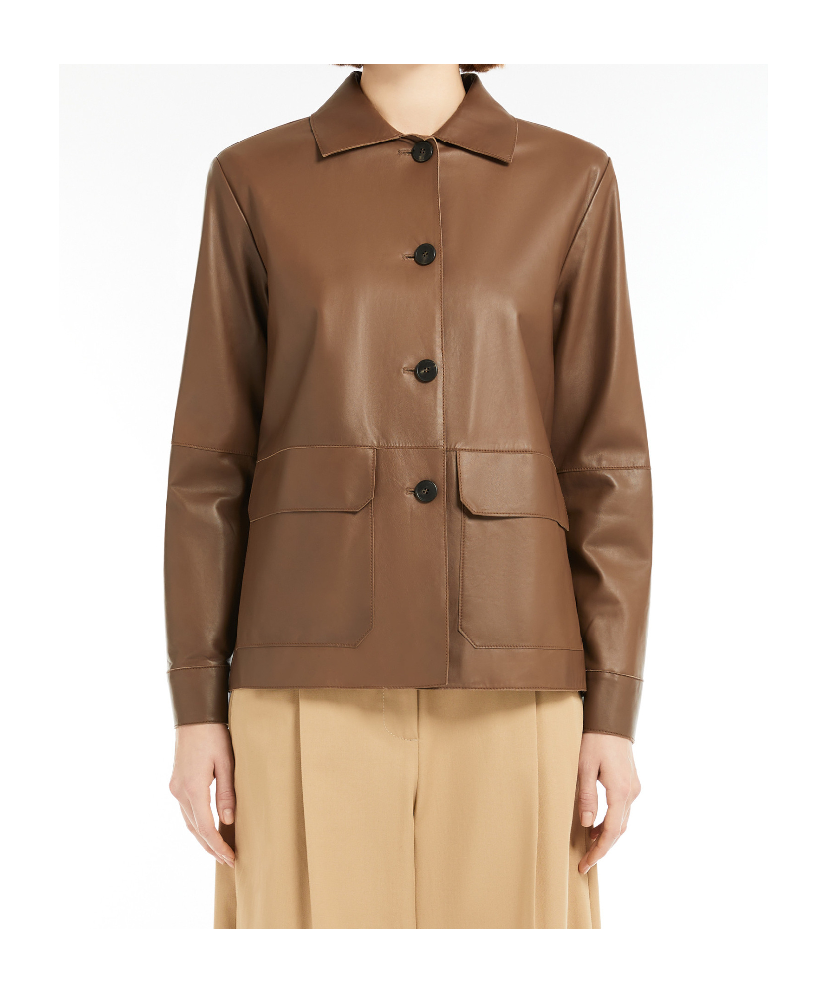 Weekend Max Mara A-shaped Leather Jacket In Brown