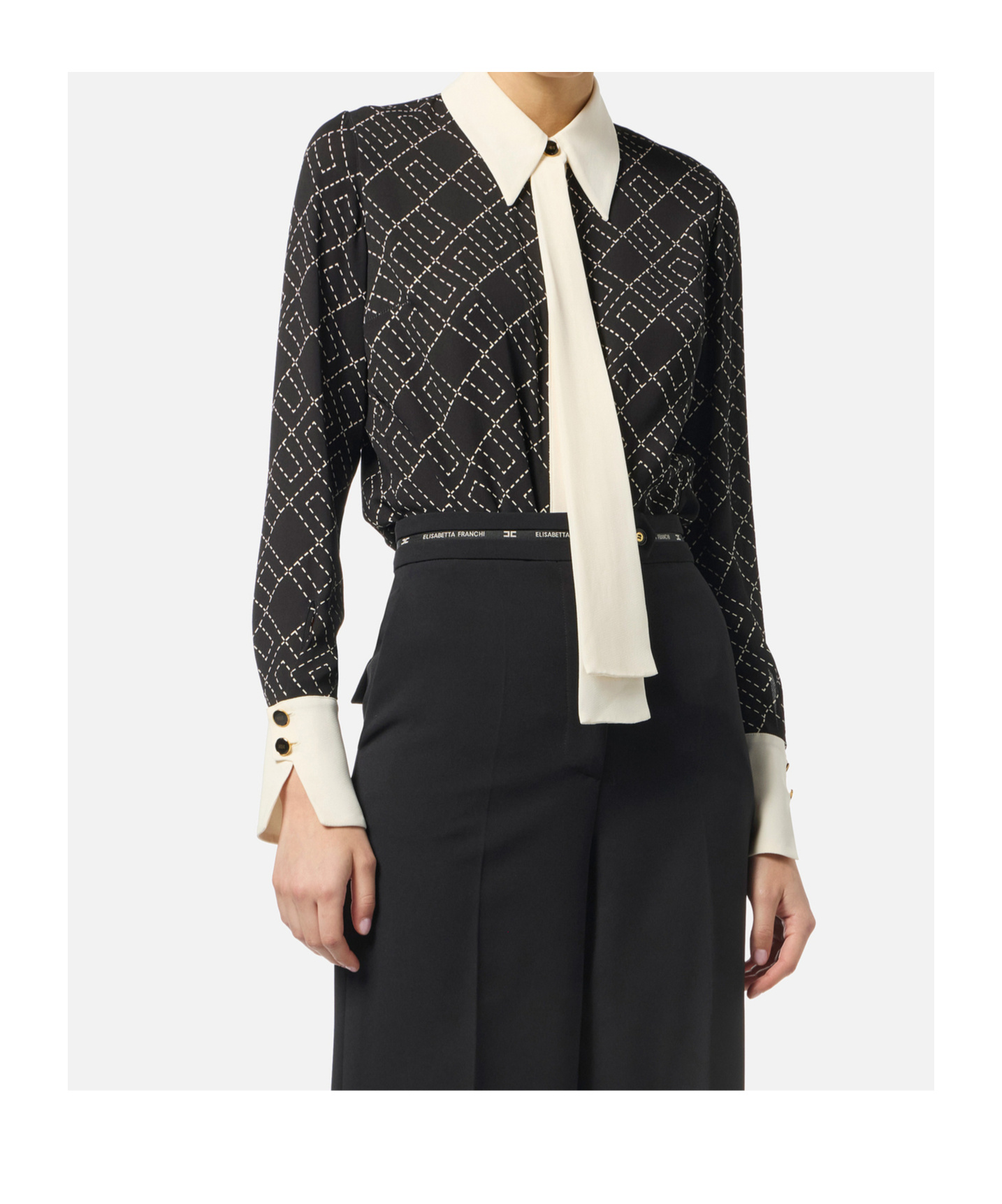 Elisabetta Franchi Georgette Blouse With Two-colour Print In Black