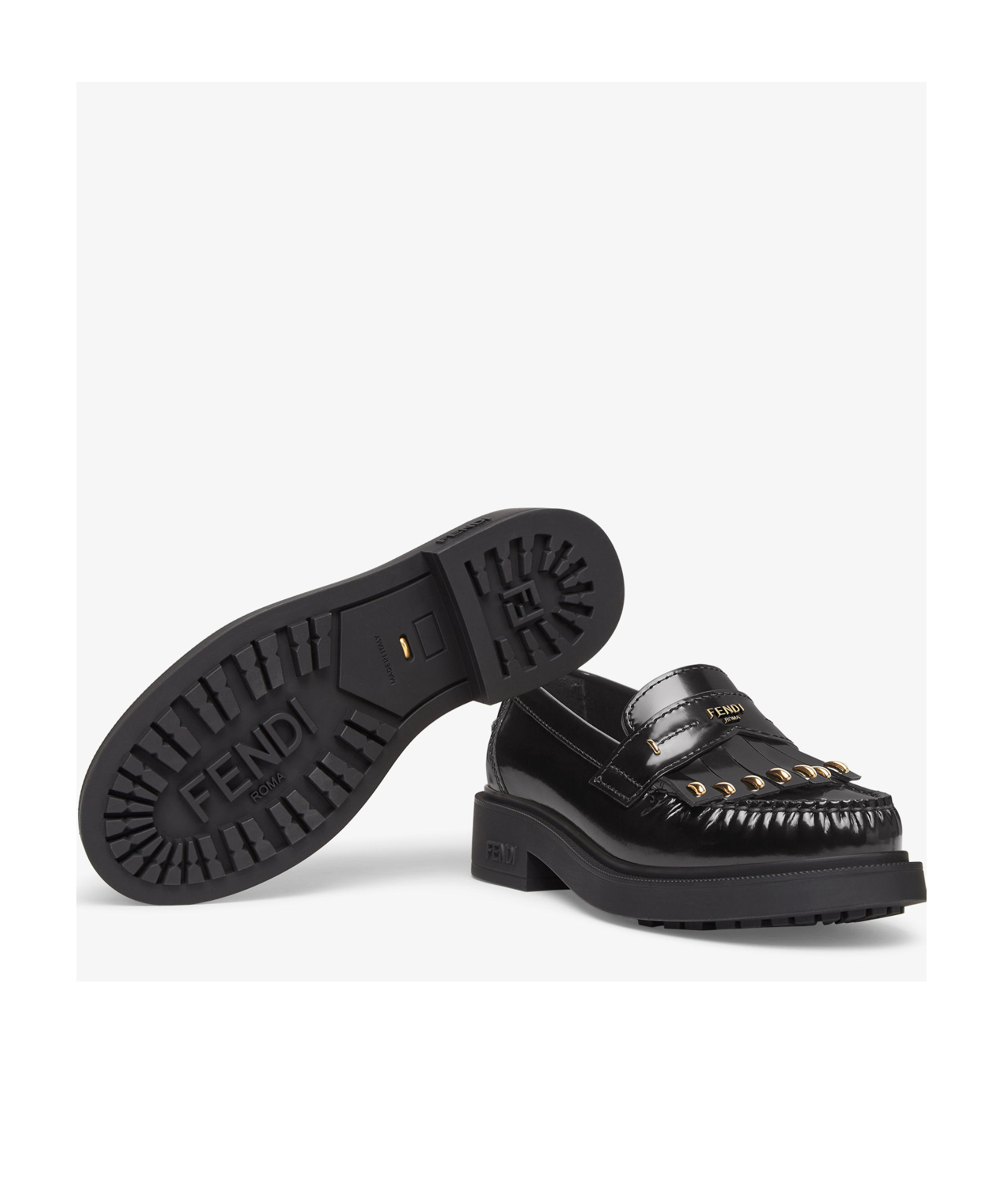 Fendi Leather Loafers With Fringed Moccasin Stitching In Black