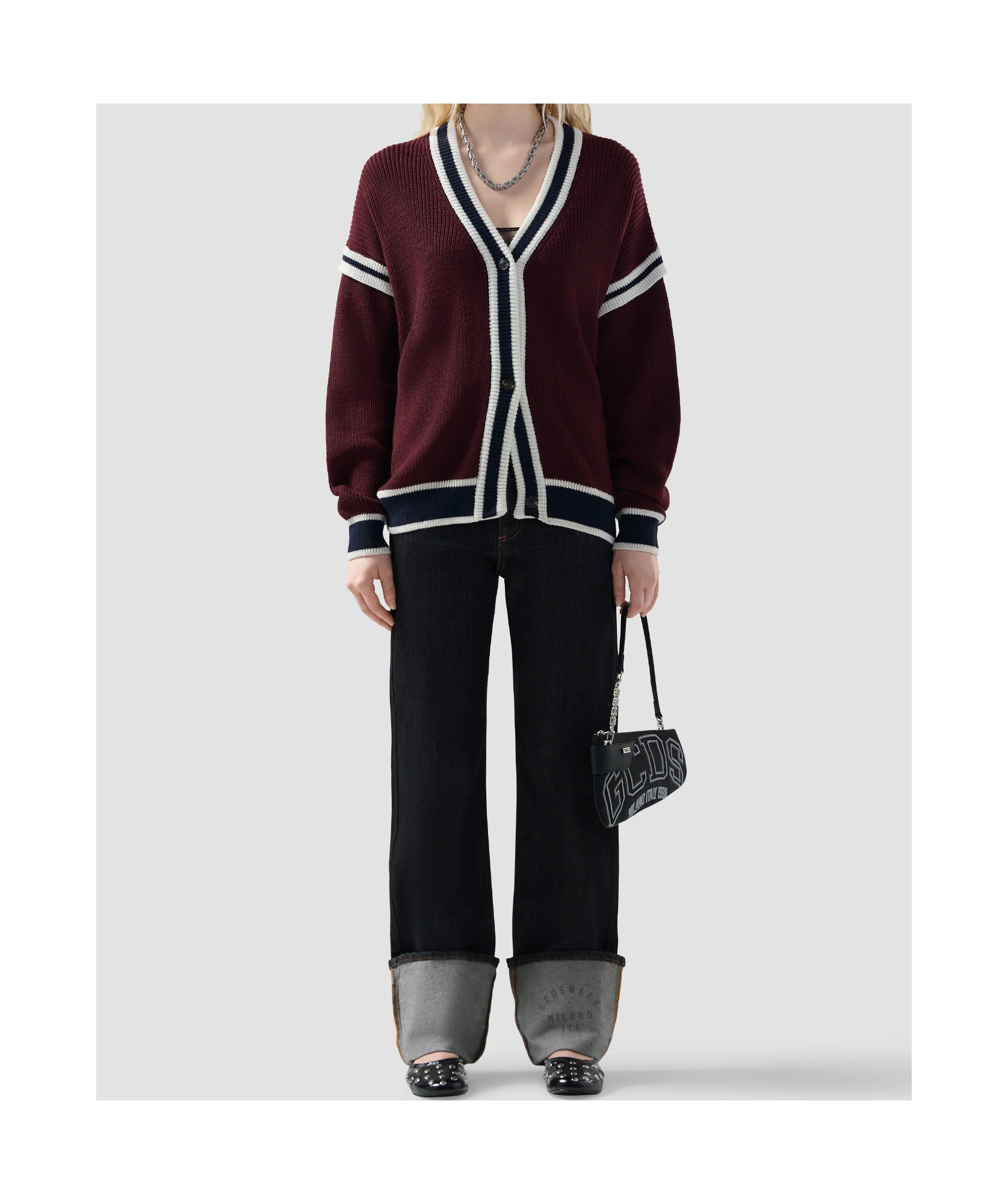 Gcds College Striped Cardigan V-neck In Red