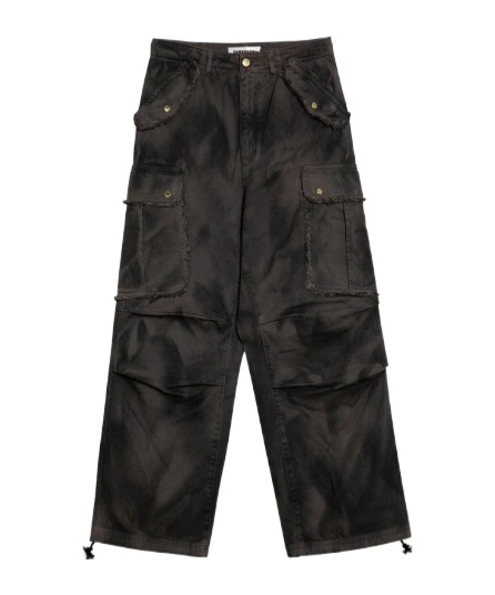 Darkpark Washed Cargo Jeans Drawstring Hem In Black
