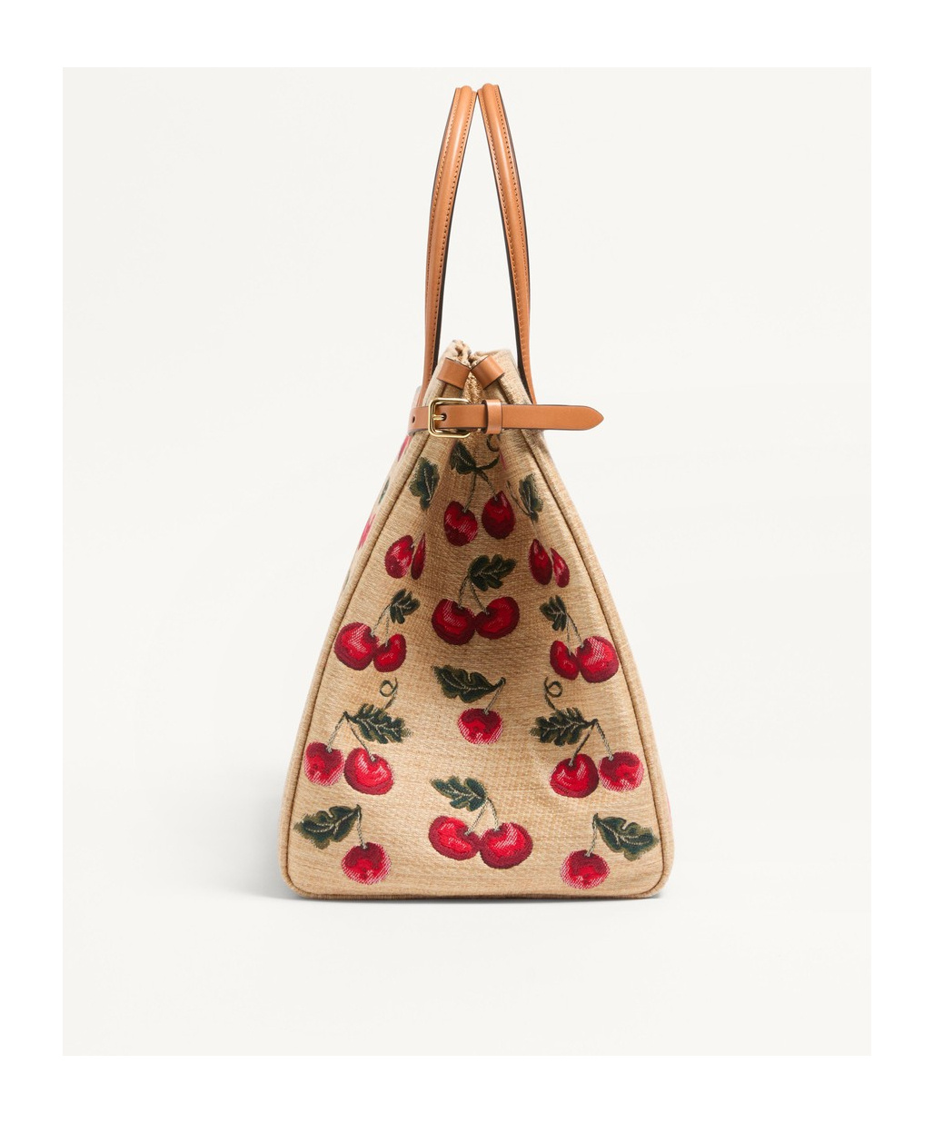 Valentino Garavani Garavani Antibes Medium Shopping Bag In Jacquard Raffia With Cherryfic Motif Woma In Natural/red