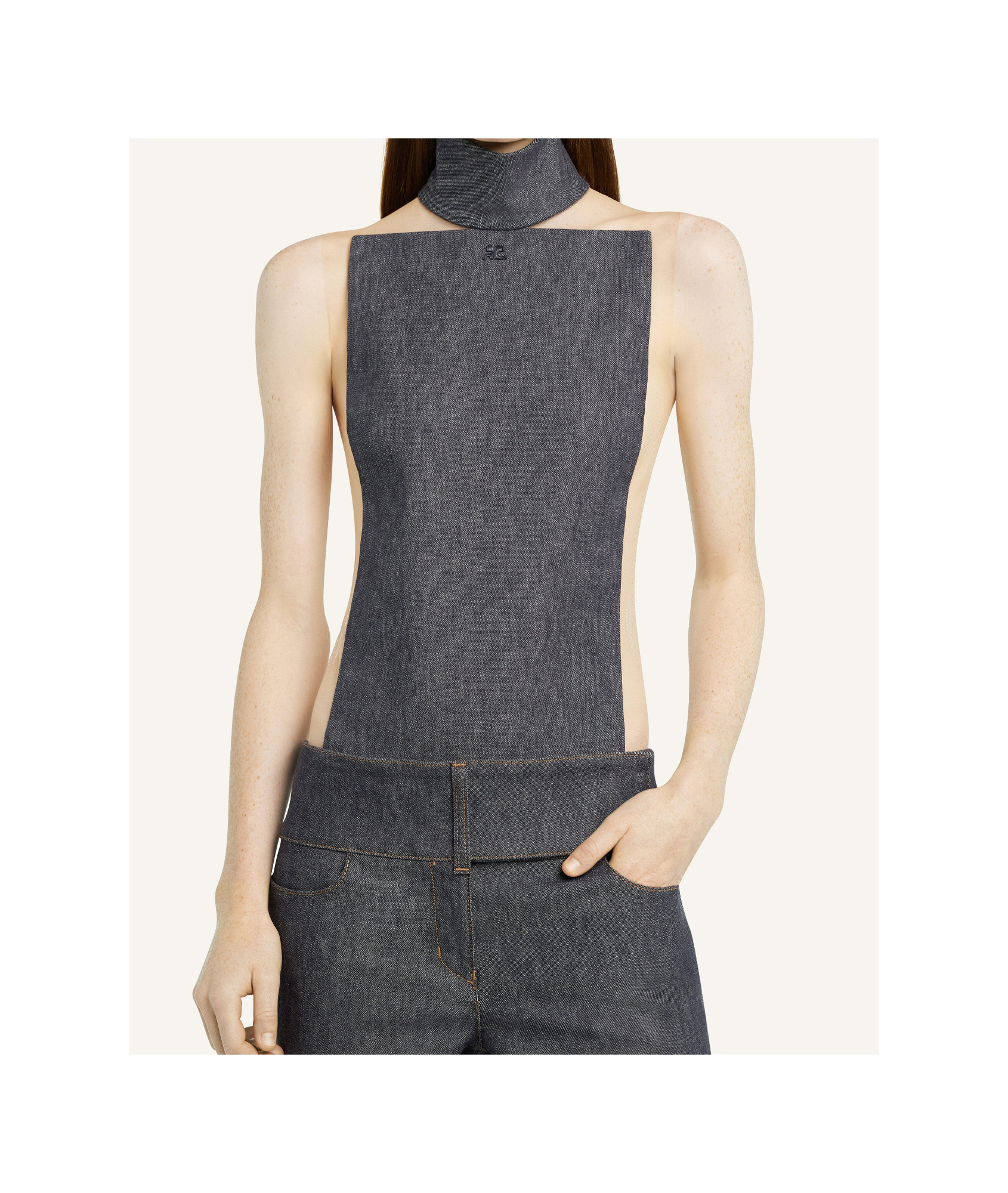 Shop Courrèges Sleeveless Stand Collar Bodysuit