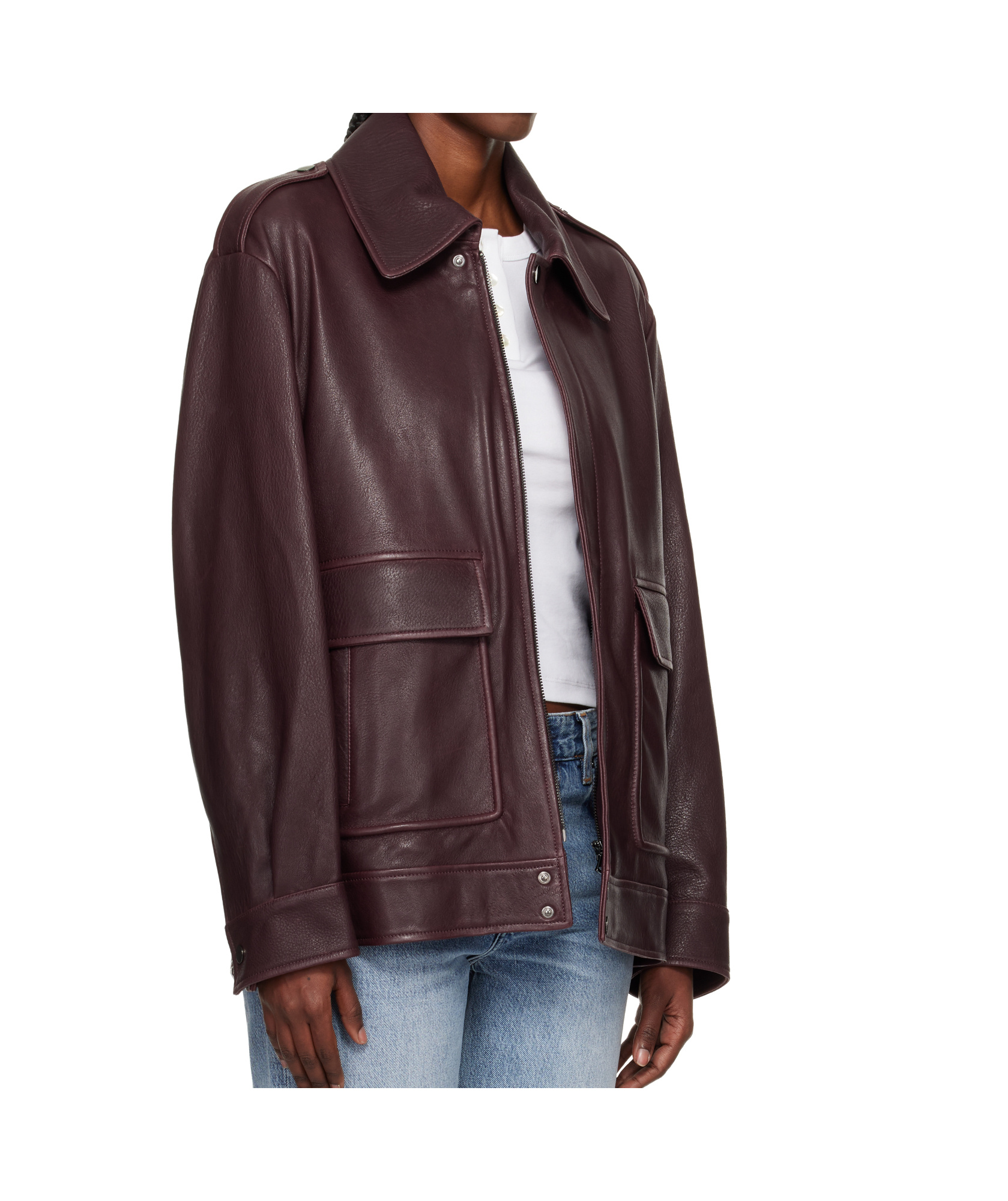 Nour Hammour Long-sleeved Leather Jacket In Burgundy