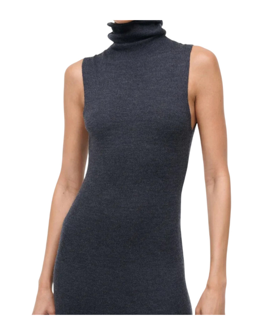 Staud Fitted Midi Dress Scarf Detail In Gray
