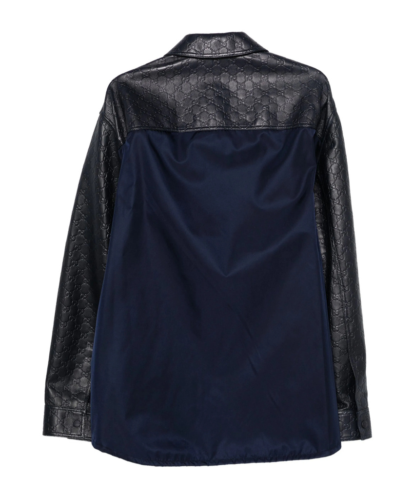 Gucci Long-sleeved Leather Shirt Jacket In Black