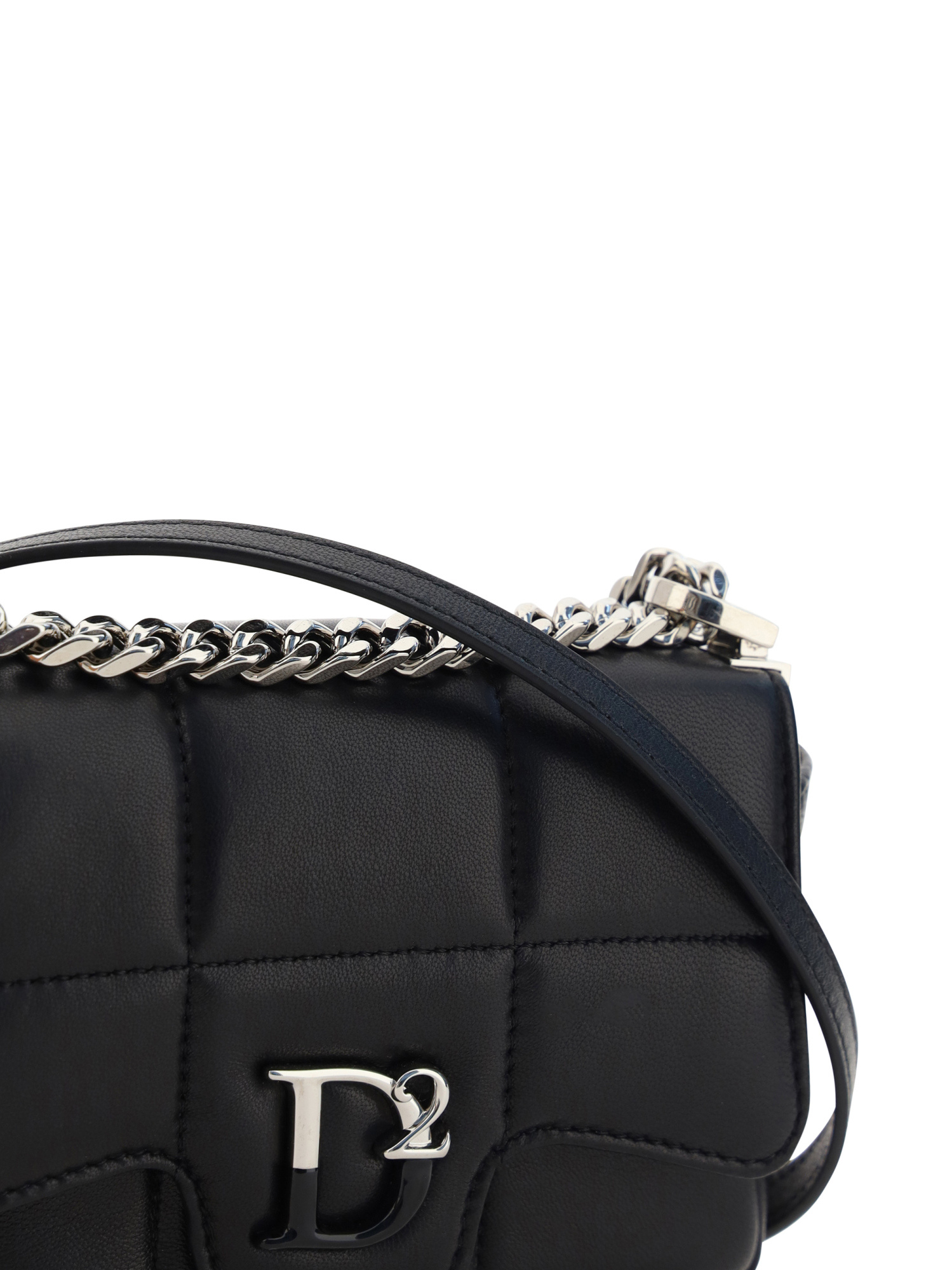 Dsquared2 Logo-plaque Quilted Shoulder Bag Woman Cross-body Bag Black Size - Leather In Black