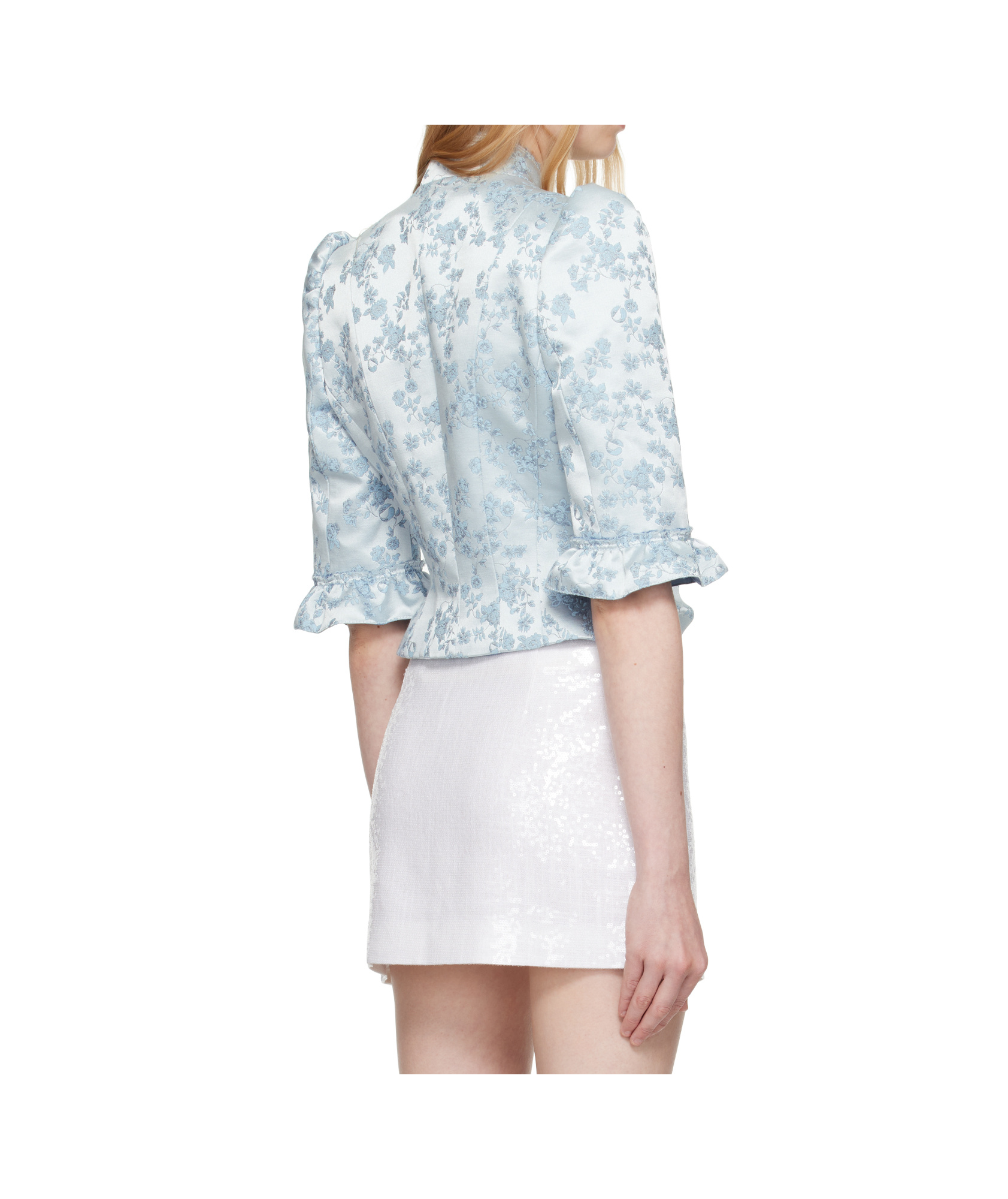 Coperni Floral-jacquard Satin-twill Jacket In Blue