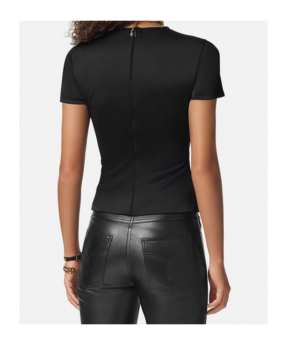 Versace Safety Pin Gathered Short-sleeved Top In Black