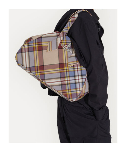 Vivienne Westwood Large Yasmine Handbag Nubuck Tartan Mc-haze In Gray