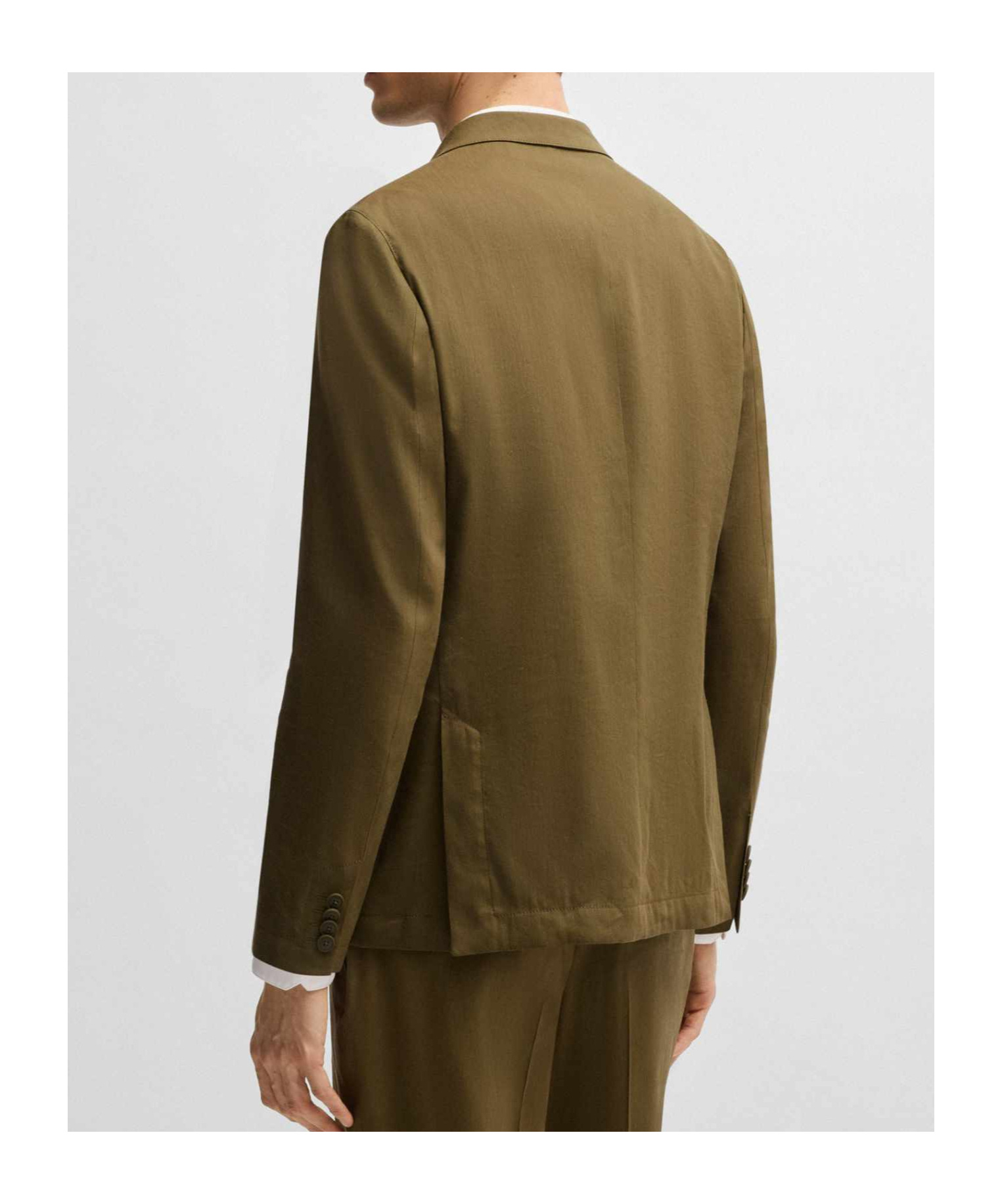 Hugo Boss Boss Double-breasted Linen Blend Jacket In Khaki