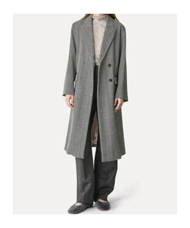 Forte Forte Wool Coat With Chevron Patterning In Gray