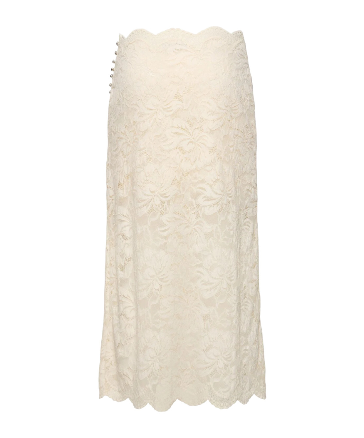 Rabanne High Rise Lace Flared Midi Skirt In Nude