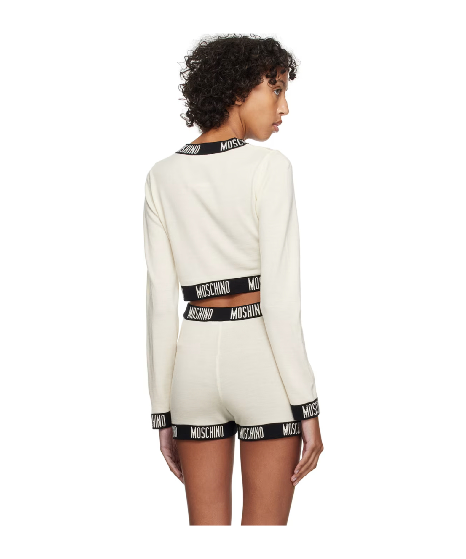 Moschino Rib Round Neck Sweater In White