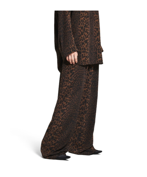 Balenciaga Pyjama Pants In Brown Leopard Print Silk Crepe In Black