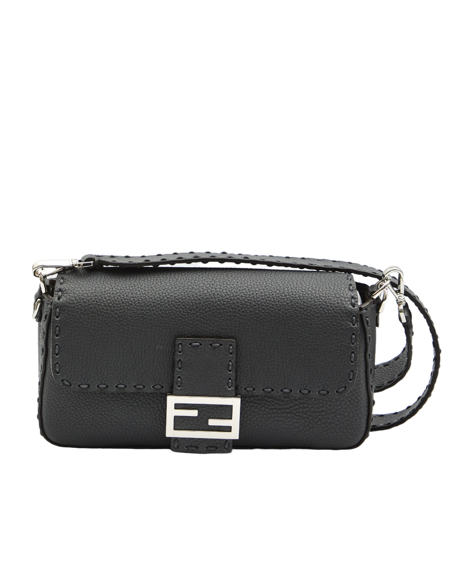 Fendi Baguette Macro-stitch Messenger Bag In Black