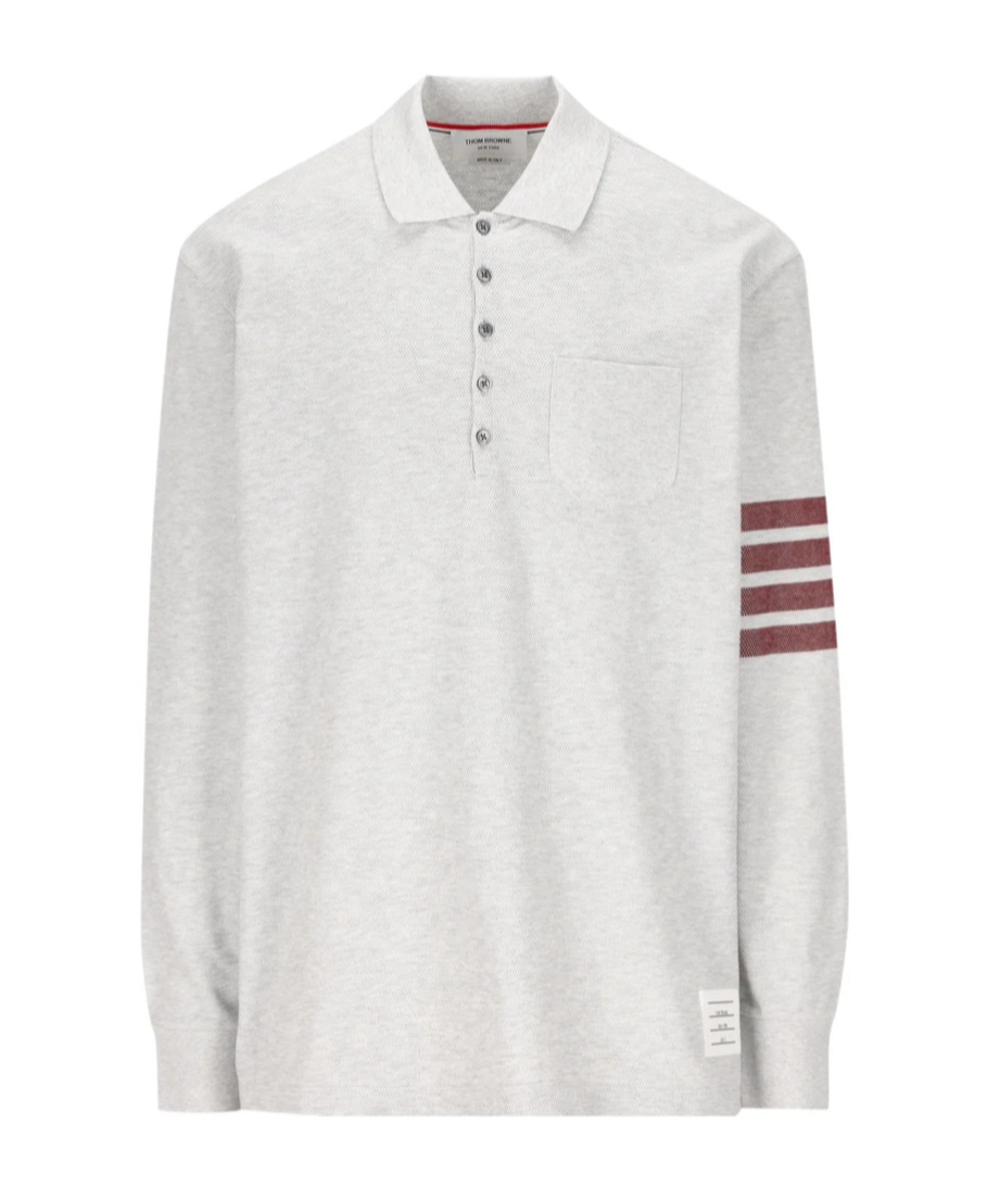 Thom Browne Stripe-detailed Long-sleeved Polo Shirt In White