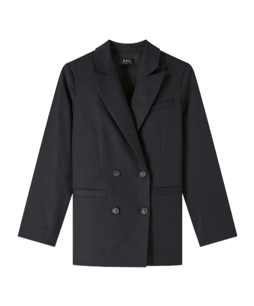 Apc Lucy Double-breasted Wool Blazer In Black